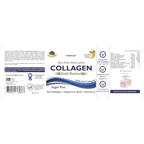 Swedish Nutra | Collagen Gold Retinol | Hydolyzed 12500mg Marine Collagen