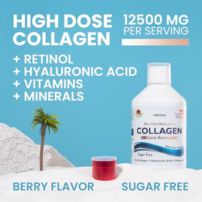 Swedish Nutra | Collagen Gold Retinol | Hydolyzed 12500mg Marine Collagen