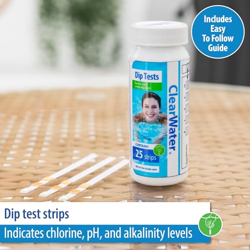 Clearwater Test Strips x 25 | 3 in 1 - Measures Chlorine, PH and Total Alkalinity