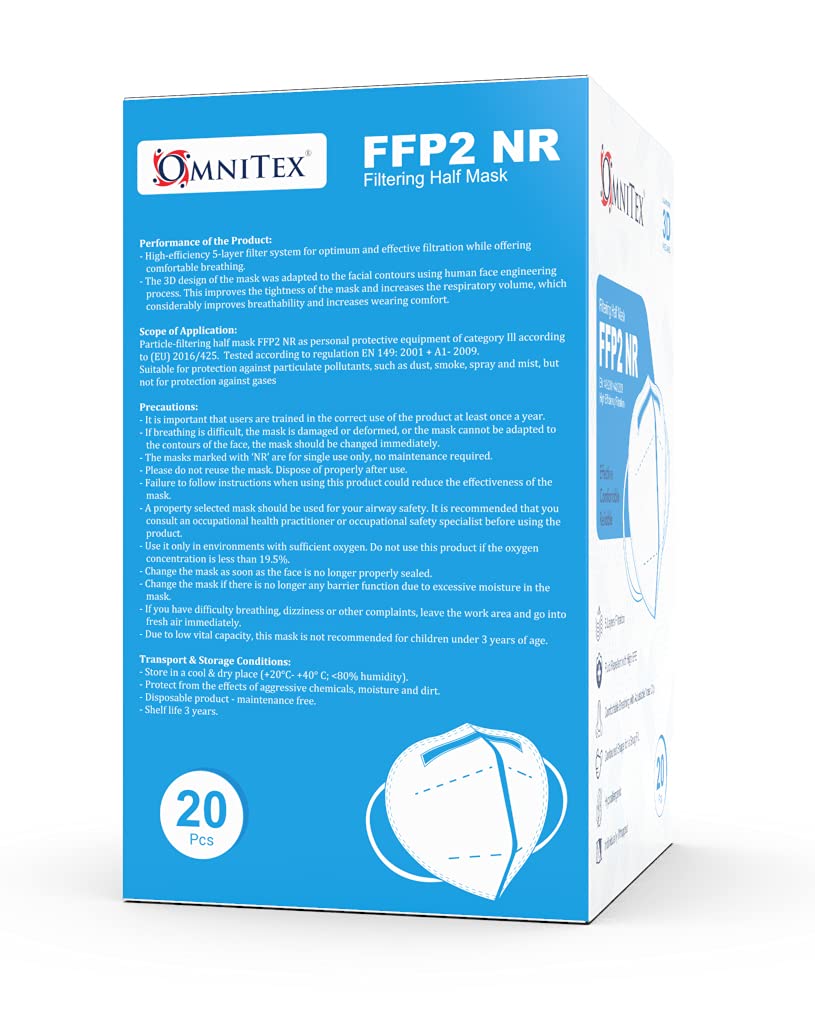 Omnitex | FFP2 Face Mask - Box of 20 | High Filtration | 5X Extenders