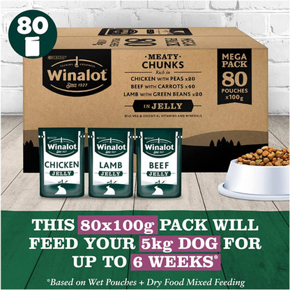 Winalot | Dog Food Pouches Mixed in Jelly | 80 x 100g