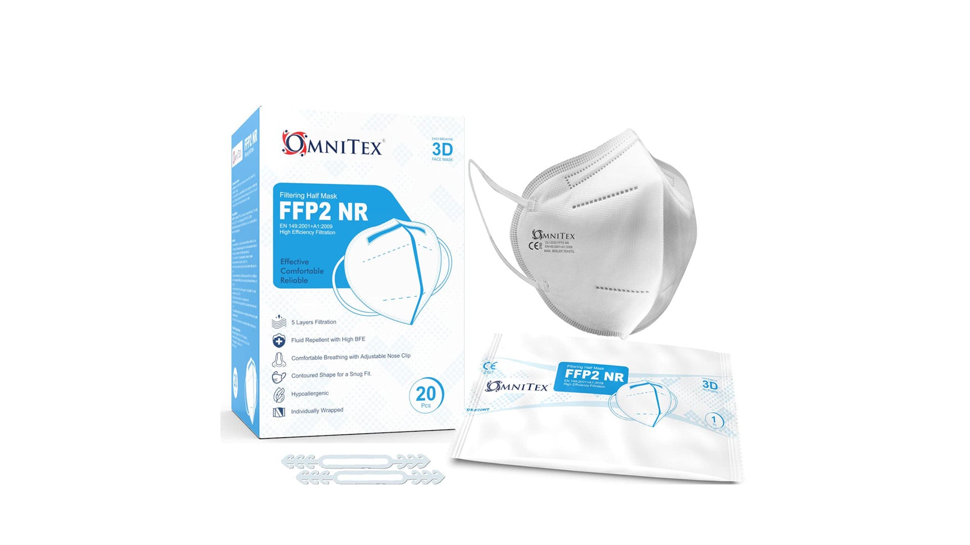 Omnitex | FFP2 Face Mask - Box of 20 | High Filtration | 5X Extenders