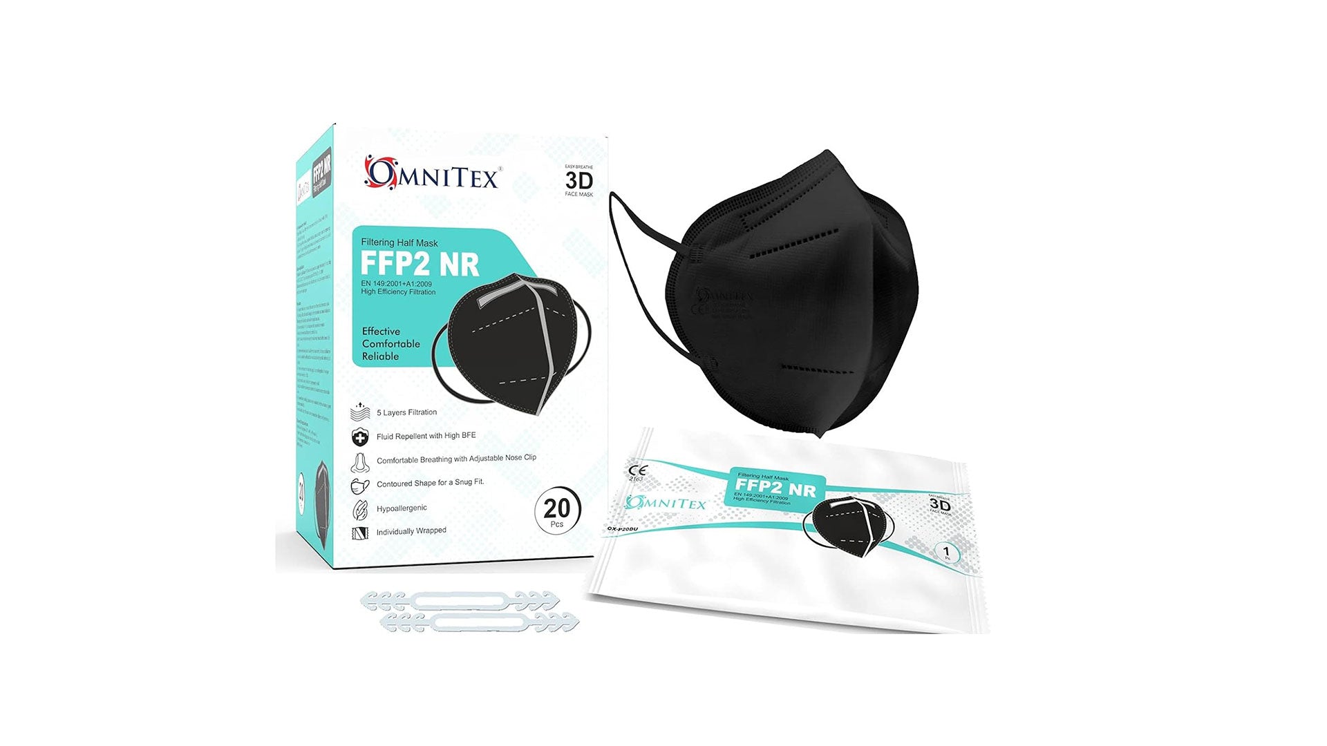 Omnitex | FFP2 Face Mask - Box of 20 | High Filtration - 5 Layers | 5x Extenders